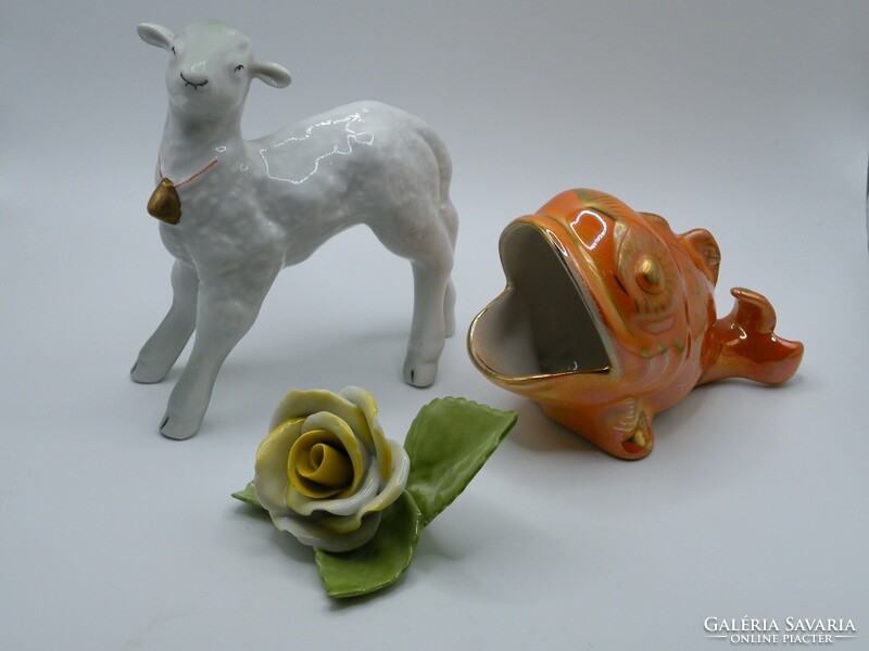 Uk0278 marked porcelain figurines rose handicraft fish gold bell lamb