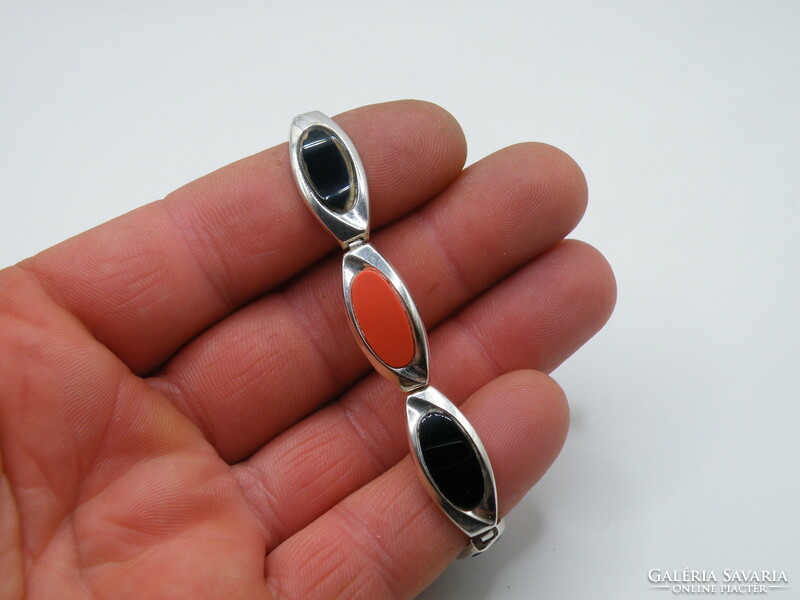 Uk0266 orange and black stone silver bracelet 835 bracelet