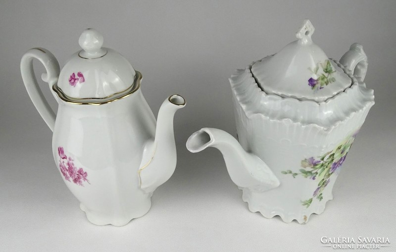 1Q497 old damaged porcelain tea pouring teapot 2 pieces