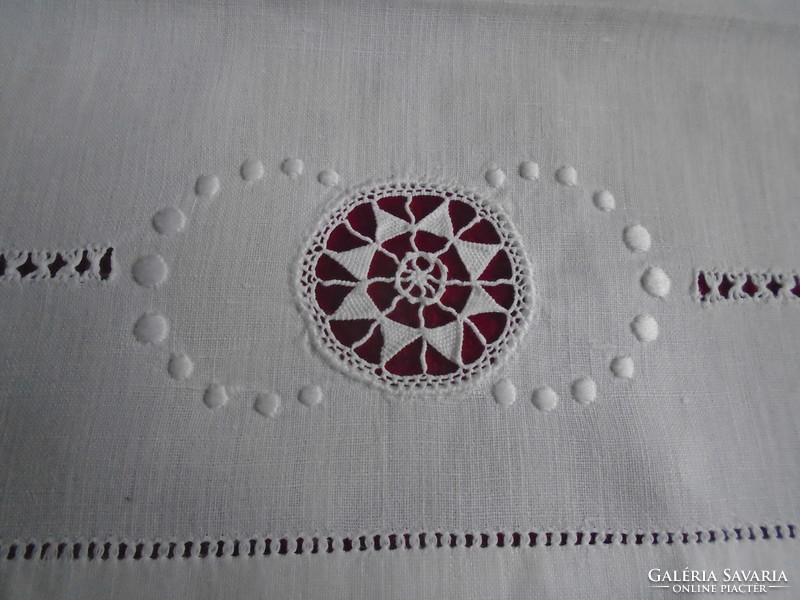 Antique, sewn lace, azure blue handkerchief holder.