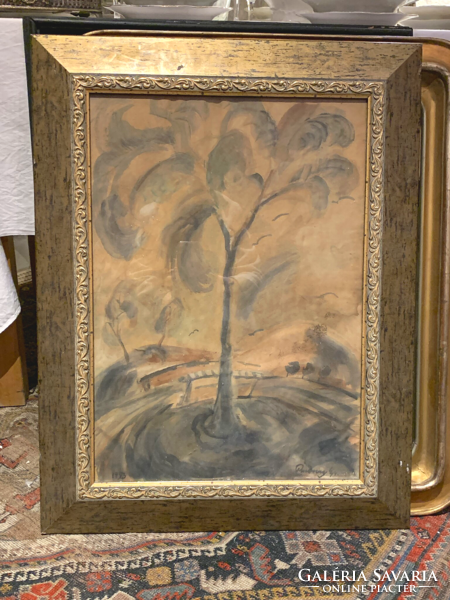 Tree of life watercolor painting by Gyula Rudnay (1878-1957).