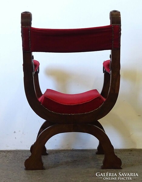 1Q575 Antik velencei szék kárpitozott faragott emberfejes trónszék