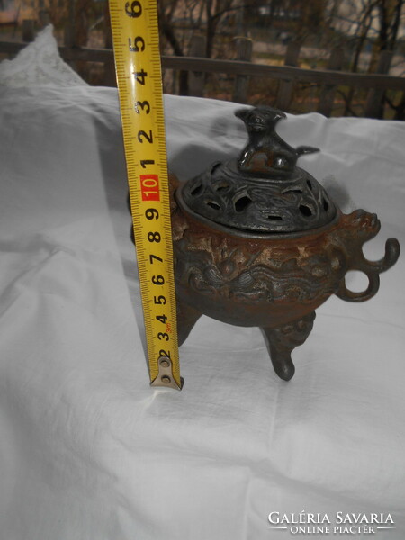 Antique marked Chinese metal box-top dog figure