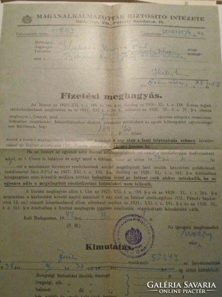 ZA490.38  - Kubala László szüleinek egyik irata  1942 Budapest -  Kubala Kurjás Pál - Fizetési megh.