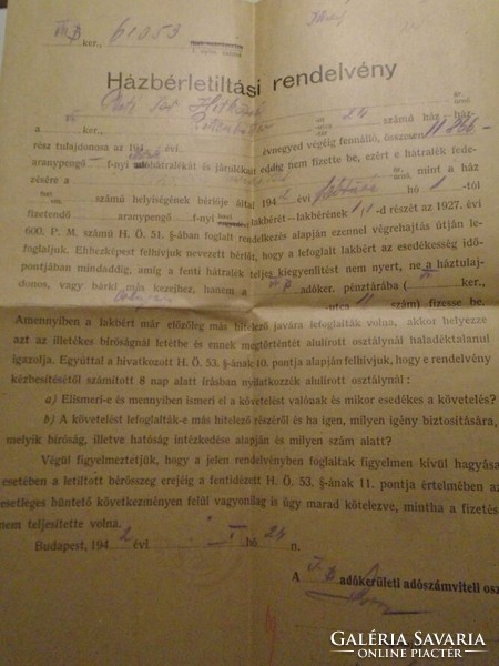 Za490.42 - One of the documents of László Kubala's parents 1942kubala kurás Pál-Budapest. Director of Pest Faith community