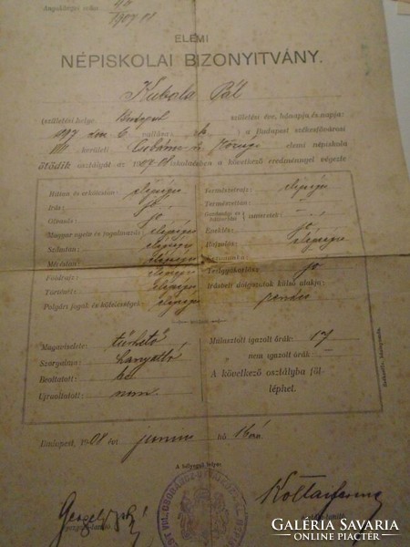 Za490.56 - One of the documents of László Kubala's parents 1908 Budapest - Pál Kubala Kurjás certificate