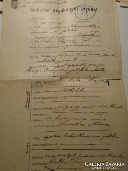 ZA492.4 Kubala László apjának  születési anyakönyvi kivonata 1913 Budapest - Kubala Kurjás Pál