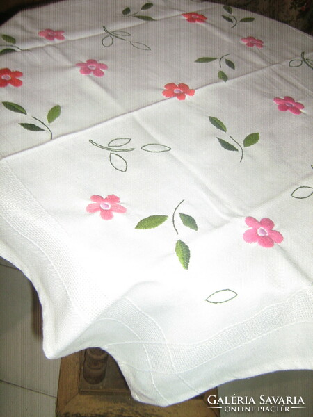 Beautiful hand-embroidered colorful floral needlework tablecloth