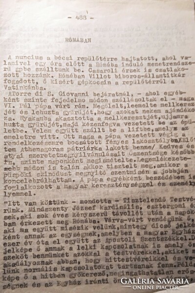 Iratrégiség Mindszenty József bíboros gépelt kézirat "Emlékirataim Bécs 1974 Husvétvasárnapján"