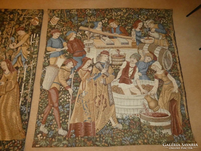 Two beautiful antique Flemish tapestries depicting vintage and winemaking