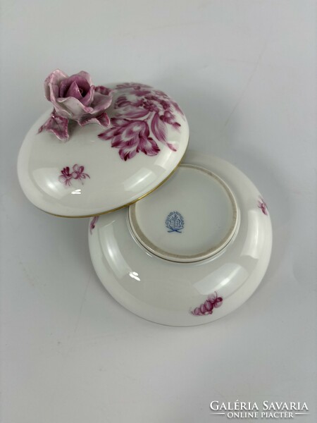 Herend bonbonier with rose holder, sugar holder pink rosy