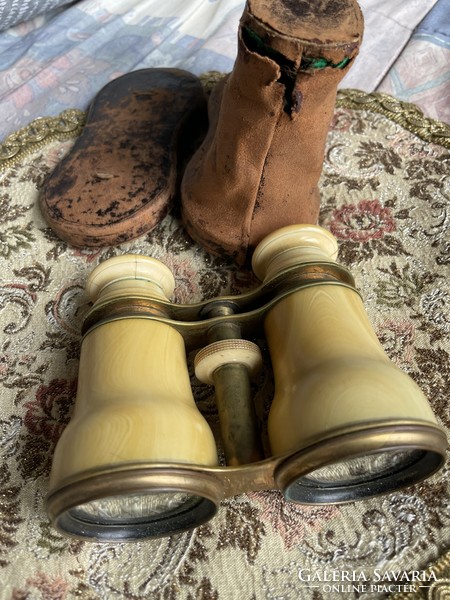 Old bone-covered copper theater telescope with original case