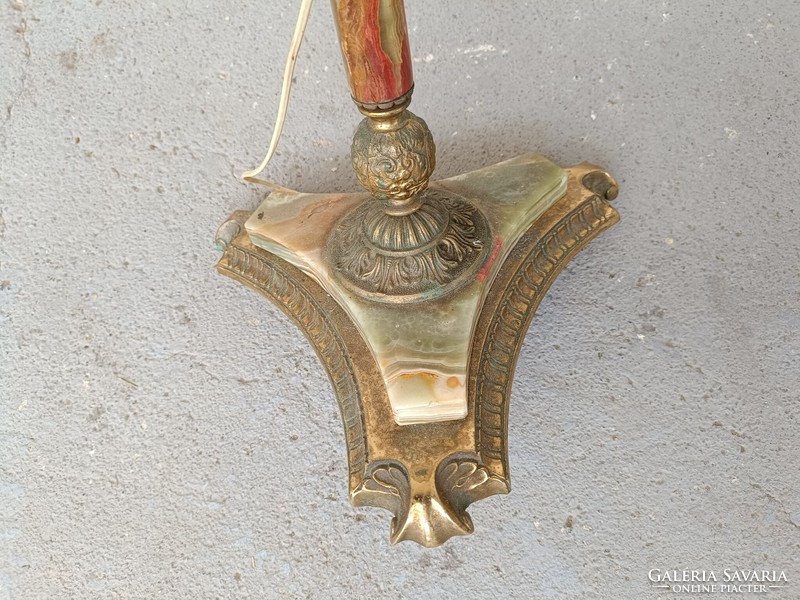 Antik állólámpa patinás réz öntvény talp onix berakással álló lámpa búra nélkül 412 8416