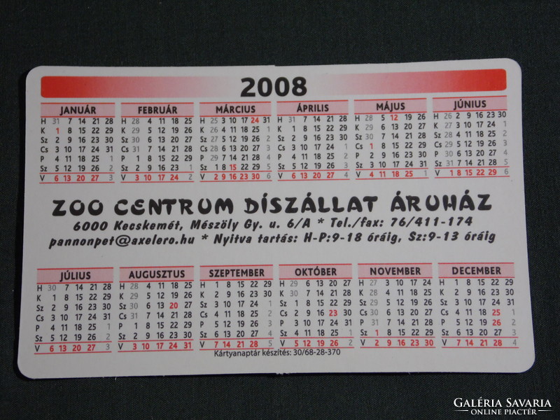 Kártyanaptár, ZOO centrum díszállat áruház, Kecskemét, macska, cica, 2008, (6)