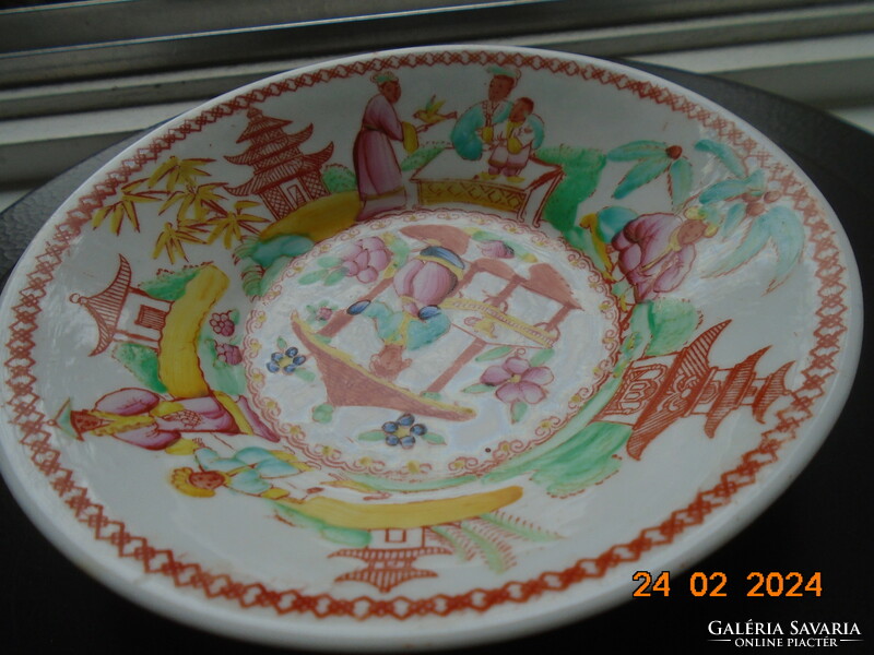 1810 Hilditch&Sons Staffordshire kézzel festett kínaizáló grúz porcelán csésze tálkával 5 életképpel