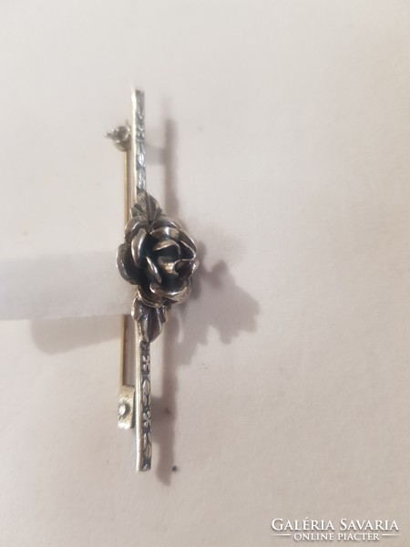 Nice old silver rose brooch marked