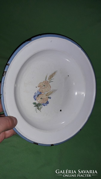 Antique Bonyhád enameled metal bowl, plate with flower pattern, diameter 12 cm, according to the pictures