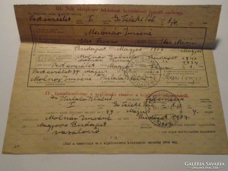 Za490.52 - One of the documents of László Kubala's mother 1949 Budapest - Pálné Kubala - Pesterzsébet