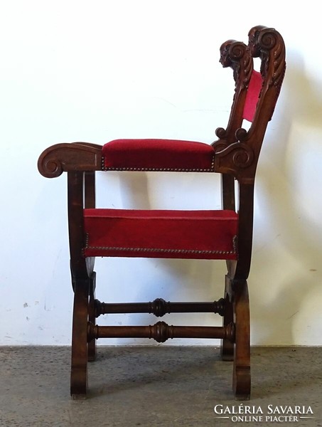 1Q575 antique Venetian chair upholstered carved human head throne chair