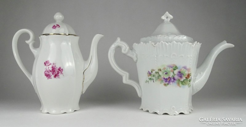 1Q497 old damaged porcelain tea pouring teapot 2 pieces