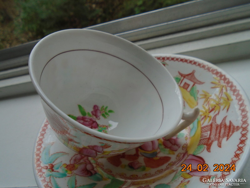 1810 Hilditch&Sons Staffordshire kézzel festett kínaizáló grúz porcelán csésze tálkával 5 életképpel