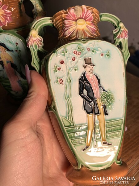 Art Nouveau majolica vase in a pair