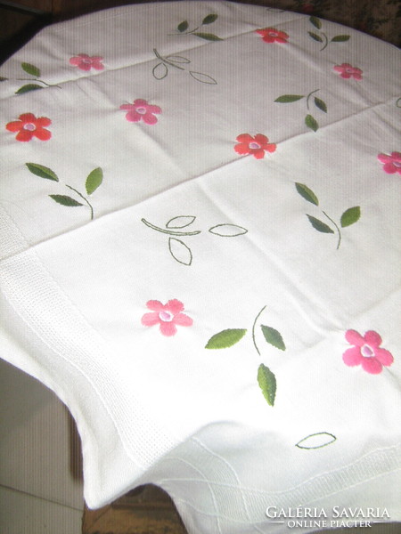 Beautiful hand-embroidered colorful floral needlework tablecloth