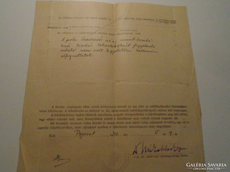 ZA492.6 - Kubala László apjának címzett hivatalos nyomtatvány 1940  Budapest - Kubala  Kurjás Pál