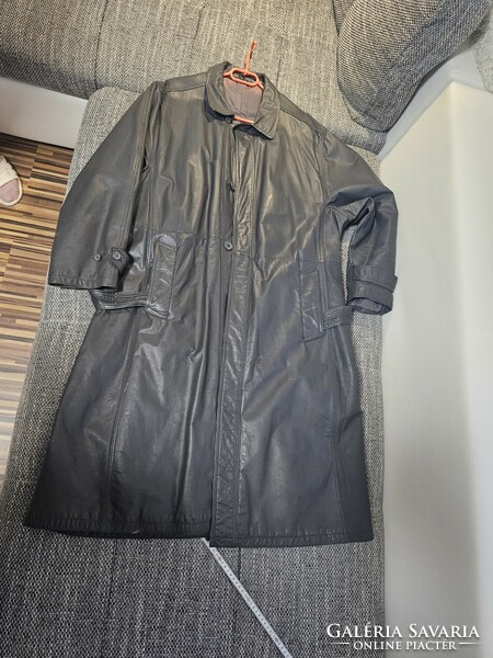 Long dark gray men's leather jacket