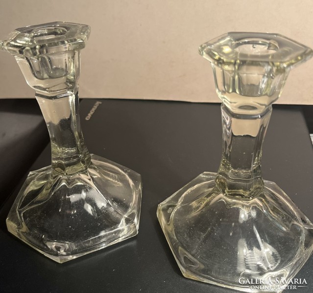 Pair of polished glass candle holders