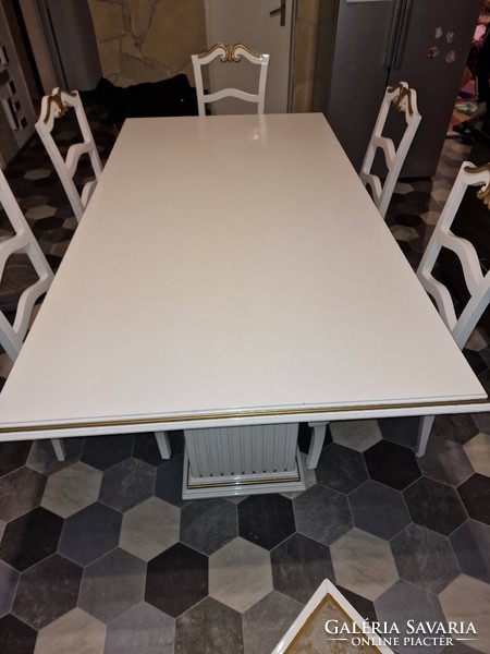 Large antique dining table with 6 chairs for sale
