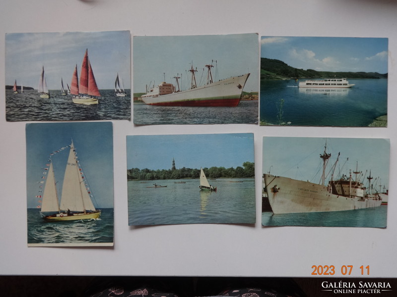 6 old foreign postcards together: watercraft (ship, yacht, sailboat, regatta)