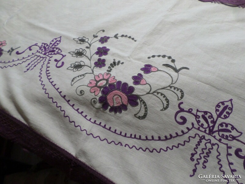 Embroidered, lace thinner linen tablecloth.