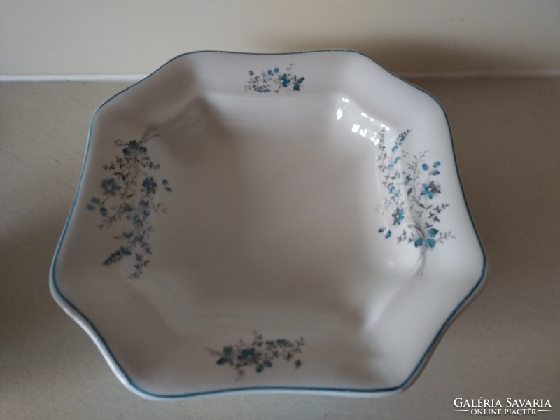 Hand-painted saucer with a violet pattern, with a spoon, blue flowers