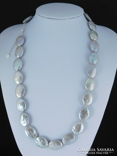 Pearl necklace silver 925 with adjustable clasp, 15x12mm pearls