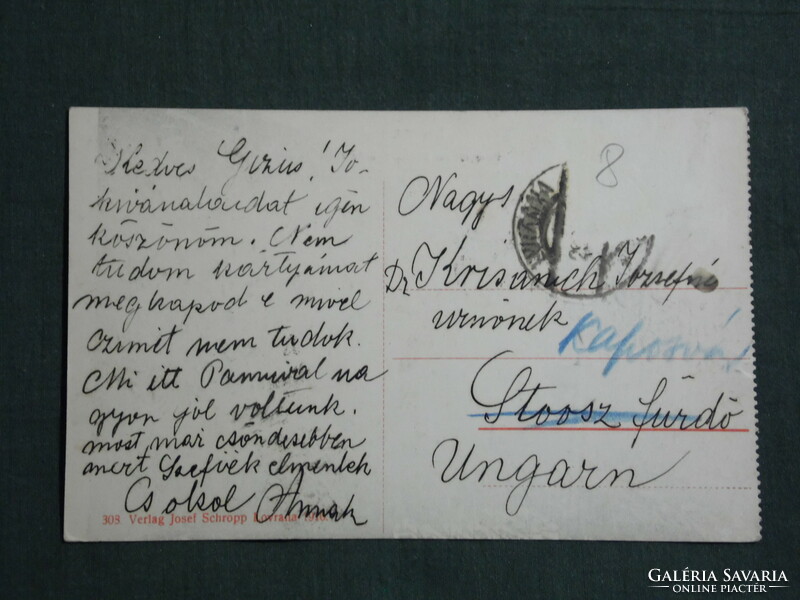 Képeslap, Postcard,Horvát,Lovrana Parkpartic vor Hotel Villa bovrana, villa park,vitorlás hajó