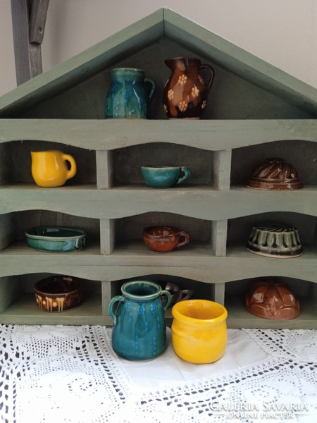 Doll house wooden kitchen storage and ceramic dishes