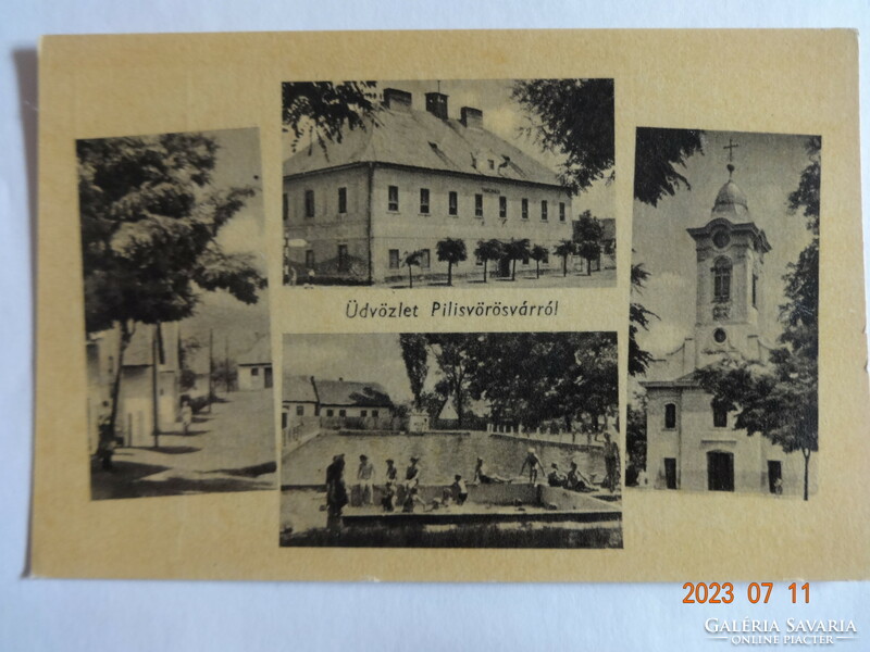 Régi postatiszta képeslap: Pilisvörösvár, részletek (1957)