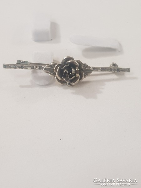 Nice old silver rose brooch marked