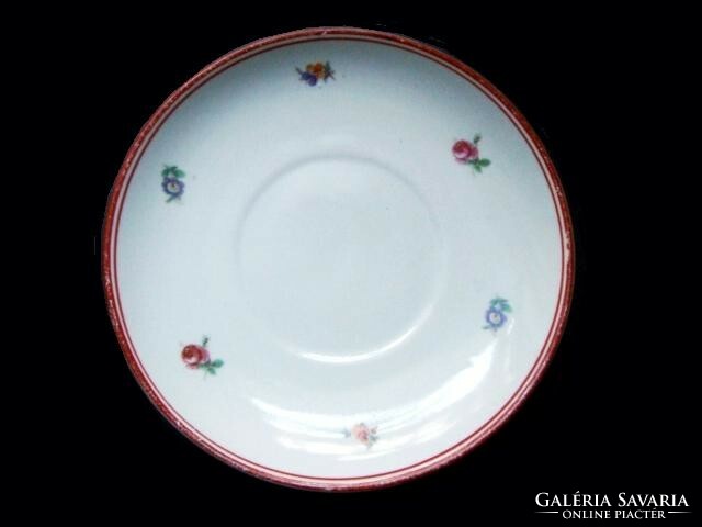 Zsolnay tea and cake plate, floral pattern with red rim...