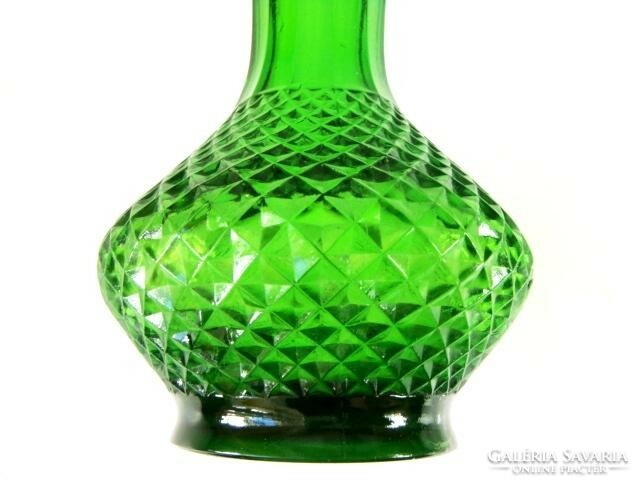 Zöld kristály mintás váza, jó formájú, elegáns dísz