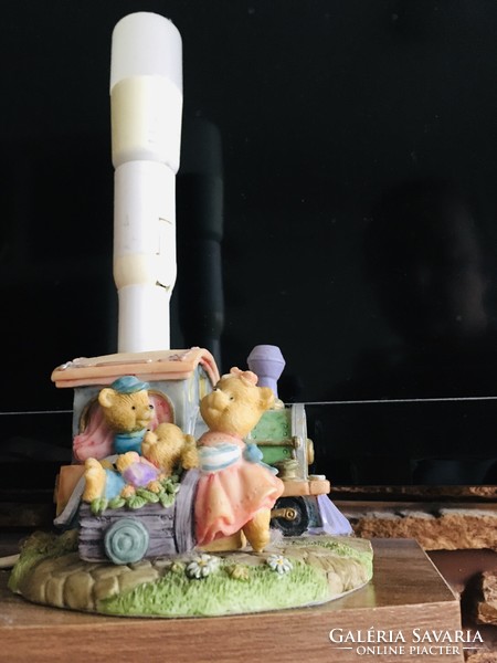 Table lamp with a fairy tale scene/night lamp - teddy bear - train - charming piece - works flawlessly