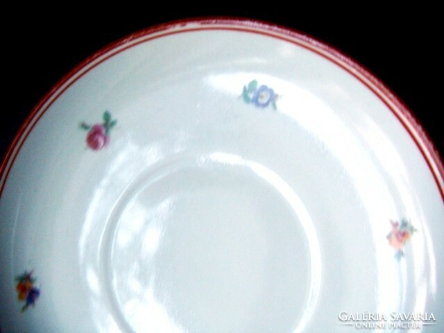 Zsolnay tea and cake plate, floral pattern with red rim...