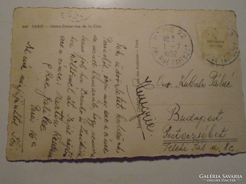 ZA490.43  - Kubala László anyjának küldött képeslap 1952  Párizs -  Kubala Pálné