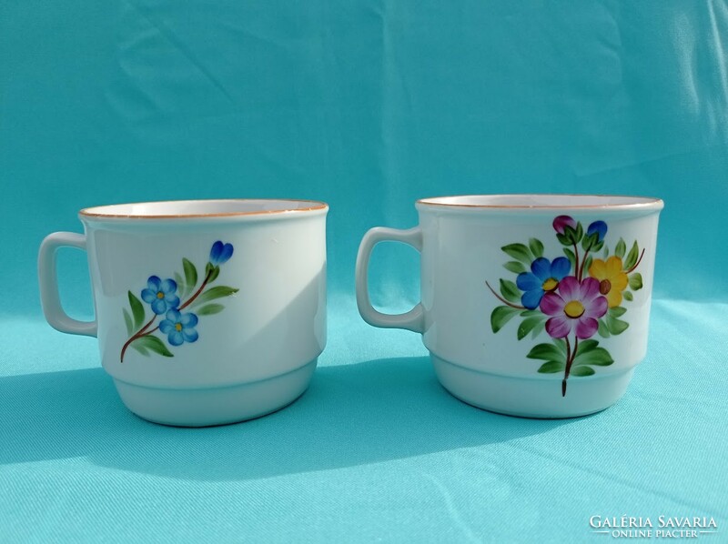 Zsolnay hand painted flower pattern porcelain mugs