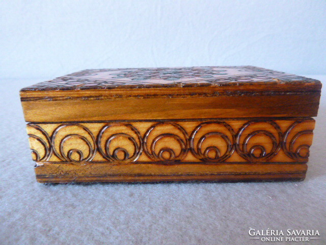 Old wooden carved jewelry box, letter box, cigar box.