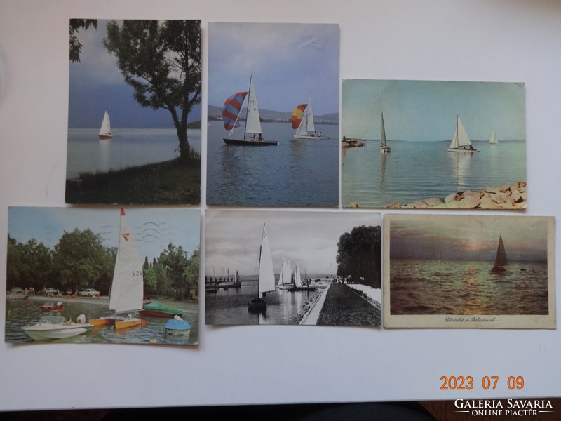 6 old, retro postcards together: balaton, sailboats