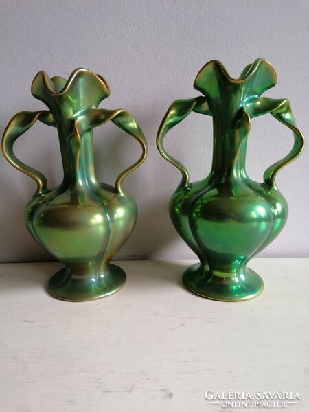 Zsolnay eozin, ( 5336 ) vases with ribbon ears are sold in pairs!