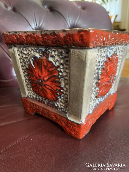 Embossed West German ceramic pot in perfect condition!