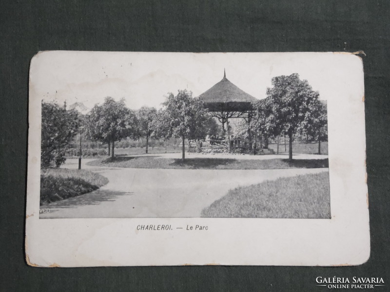 Postcard, Belgium, Charleroi. Le parc, park detail, bandstand
